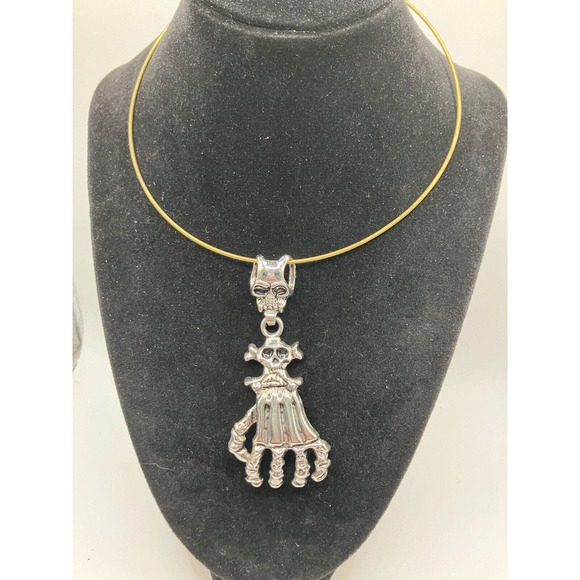 Skull Hand Large Charm Gothic on a Wire 8" Necklace! - Picture 2 of 8